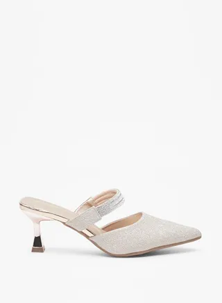 Women's Embellished Slip-On Mules with Flared Heels 