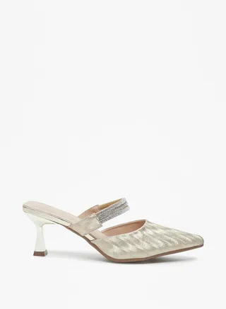 Women's Embellished Slip-On Mules with Flared Heel 