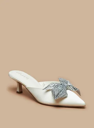 Women's Bow Detail Slip-On Pumps with Kitten Heels 