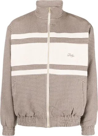 Gingham-Pattern Ribbed Bomber Jacket