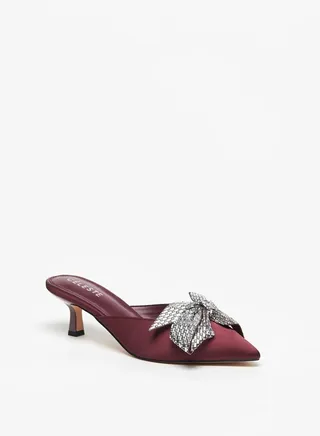 Women's Bow Detail Slip-On Pumps with Kitten Heels 