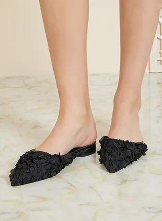 Ruffled Applique Slip On Mules 