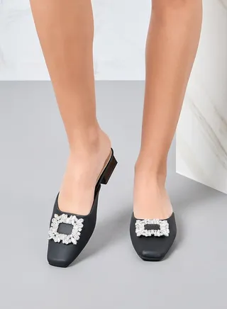 Embellished Slip On Mules 