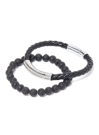 Set of 2 Leather and Beads Bracelet 