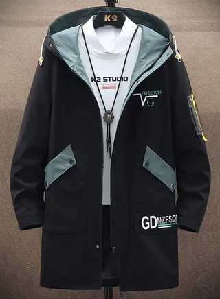 Men's Jacket Autumn And Winter Mid-Length Windbreaker Korean Coat 