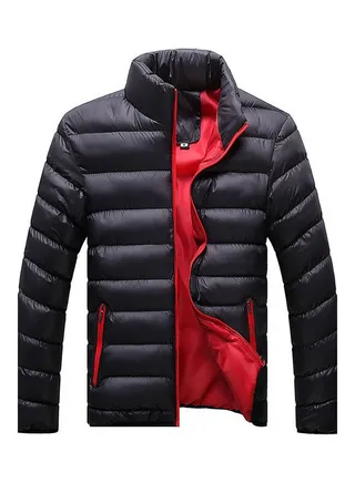 Stand Collar Zipper Jacket Black/Red 