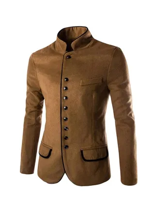 Solid Pattern Trench Coat Brown 