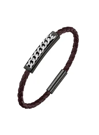 Police Fetter Brown Leather With Grey Motif Gents Bracelet - PEAGB0005232 
