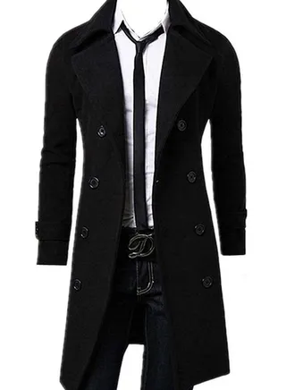 Long Sleeve Double Breasted Trench Coat Black 