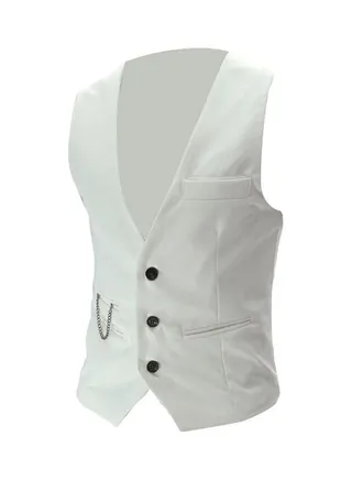 Fashion Men Solid Colour V Neck Sleeveless Button Pocket Blazer Suit Waistcoat White 
