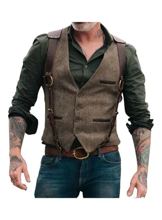 Buttons Suit Waistcoat Coffee 