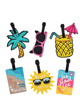 6Pcs Luggage Tag, Waterproof ID Tag Multicolor Aircraft Suitcase Identification Tag with Loop, Cute Summer Beach Vacation Travel Theme, Plastic Luggage for Women, Suitcase for Men 
