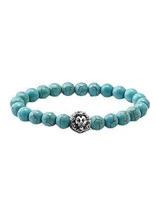 Titanium Lion Charm With Stone Beads Studded Bracelet 