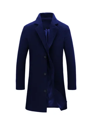 Winter Long Woolen Coat Sapphire Blue 