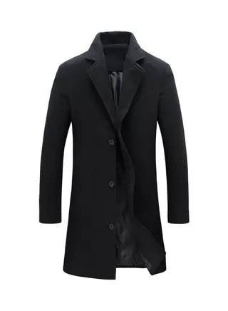 Solid Woolen Overcoat Black 