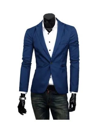 Solid Cotton Blazer Dark Blue 