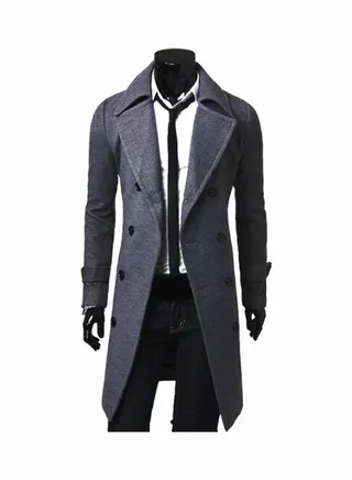 Long Sleeves Overcoat Gray 