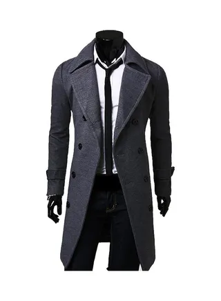 Woolen Lapel Trench Coat Gray 
