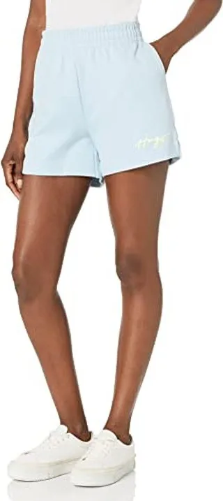 HUGO Womens Script Logo Relaxed Fit Cotton Casual Shorts