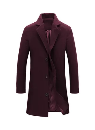 Solid Woolen Overcoat Wine Red 
