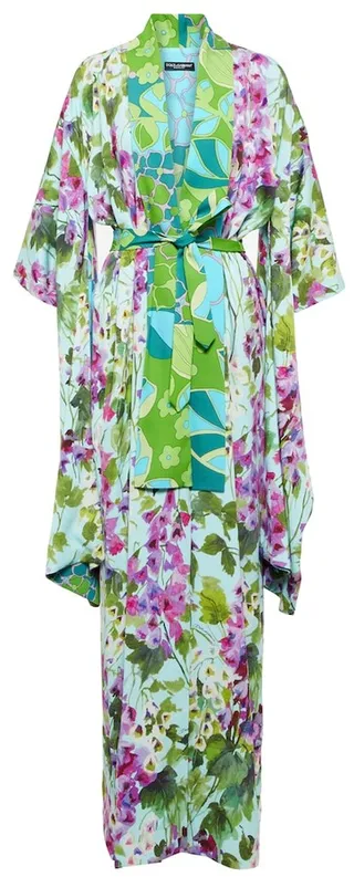 Floral silk charmeuse robe