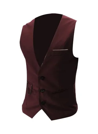 Button Pocket Waistcoat Wine Red 