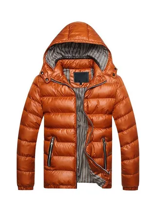 Stand Collar Hooded Down Jacket Dark Orange 