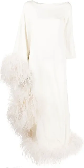 Ubud Extravaganza feather-trim gown