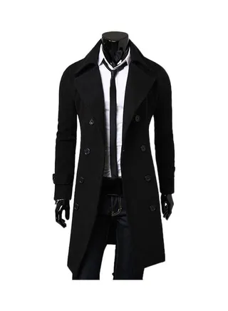 Fashion Men Solid Colour Long Sleeve Lapel Button Slim Fit Overcoat Coat Outwear Black 