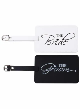 Luggage Tags, 2 Pcs Cute Unique Leather Suitcase Tags Identifiers with Privacy Name Address Labels & Durable Steel Loop for The Bride Groom Wedding Bridal Shower Gift Travel Tag 