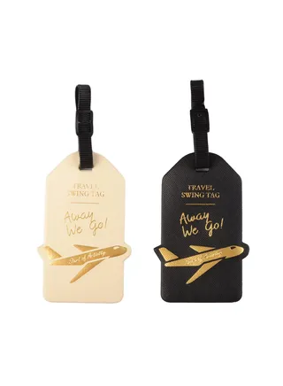2 Pack Luggage Tags for Suitcases, Suitcase Tags Identifiers PU Leather Name ID Labels with Privacy Cover for Travel Women Men School (Black, White) 