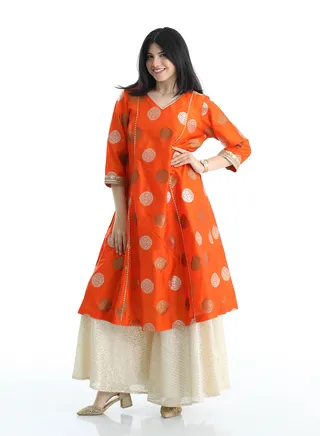 Orange Sharara Set with Yellow Lehenga 
