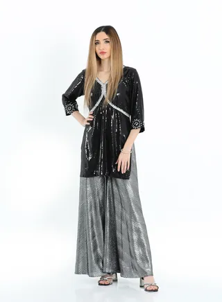 Black Glittery Top with Grey Lehenga Set 