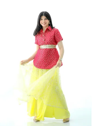 Pink Lehenga Set with Collar and Yellow Gharara 