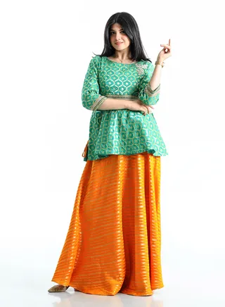 Green Lehenga and Yellow Choli 