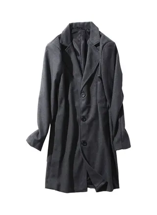 Lapel Collar Woolen Single-Breasted Trench Coat Dark Gray 