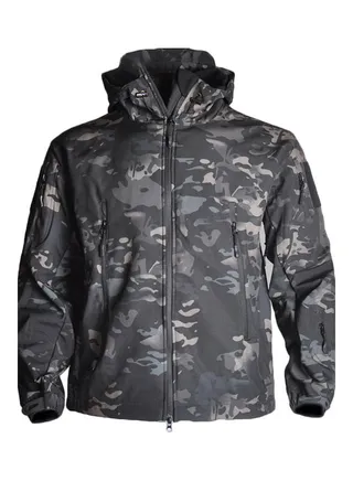 Waterproof Windbreaker Hooded Jacket Black Camouflage 