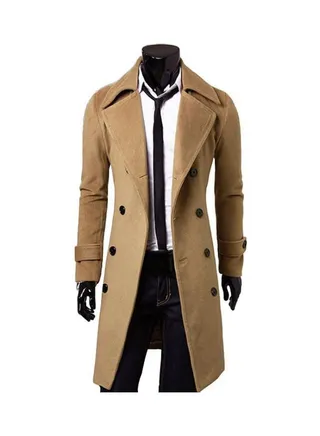 Solid Long Sleeves Lapel Overcoat Camel 