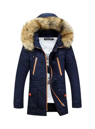 Warm Thick Hooded Cotton-Padded Jacket Navy 