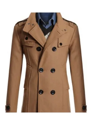 Double-Button Detail Woolen Coat Brown 