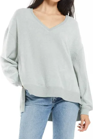 Cozy V-Neck Modern Weekender in Aqua Stone