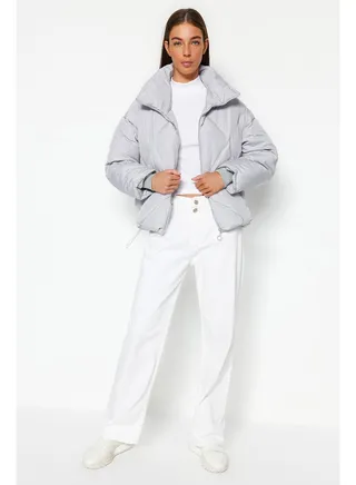 Gray Oversize Water Repellent Inflatable Quilted Coat TWOAW24MO00146 