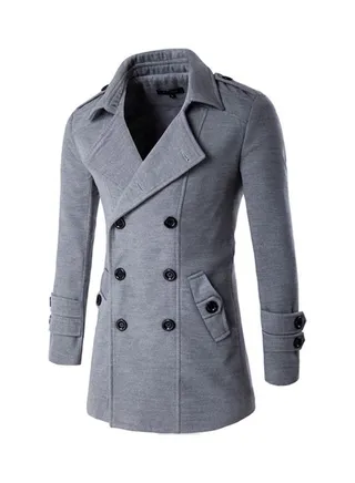 Double-Breasted Woolen Trench Coat Light Grey 