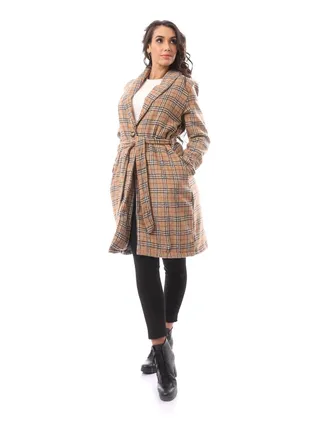 Beige Long Sleeve Patterned Winter Coat_Beige 