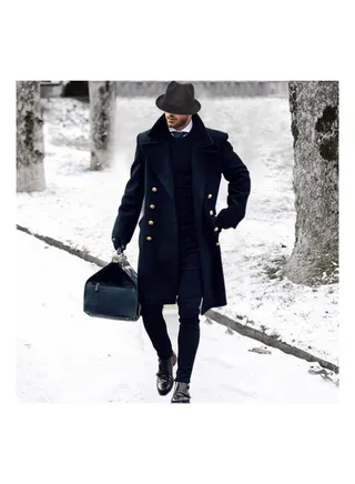 Squality Winter Long Coat Men Navy Blue 