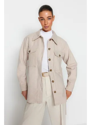 Stone Belted Stamped Jacket Coat TWOAW24MO00171 