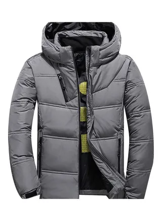 Zipper Warm Hooded Down Jacket Light Grey 