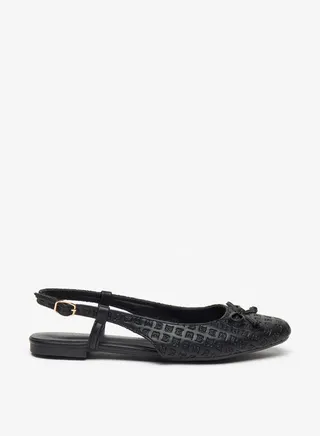 Women's Textured Ballerina Shoes with Buckle Closure 