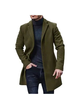 Squality  Breasted Long Coat Men Green 