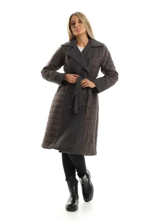 Notched Lapel Polyester & Gogh Long Coat - Dark Grey 
